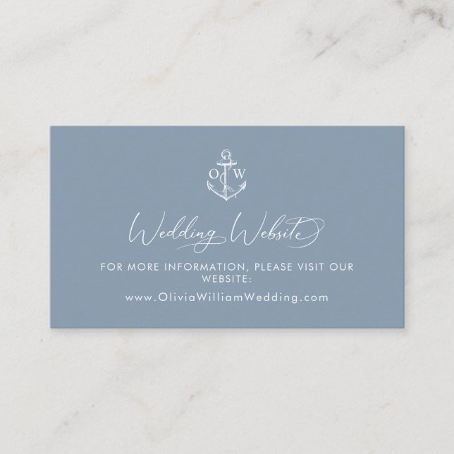 Dusty Blue Nautical Anchor Wedding Website Enclosure Card (Front)