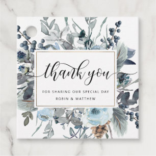 Dusty Blue Navy and White Floral Thank You Wedding Favour Tags