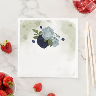 dusty blue & navy blue flowers greenery napkin