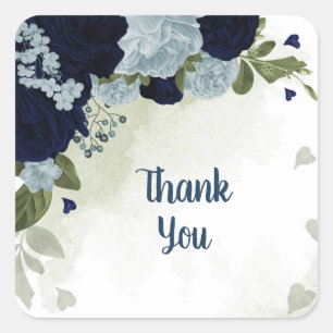 dusty blue & navy blue flowers greenery square sticker