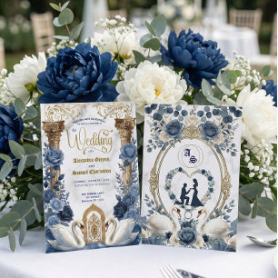 Dusty Blue & Navy Botanical Garden Wedding Invitation