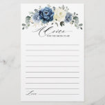 Dusty Blue Navy Champagne Bridal Shower Advice<br><div class="desc">Dusty blue floral Bridal Shower Advice card featuring elegant bouquet of navy blue, royal blue , white , gold, champagne ivory, blush colour rose , ranunculus flower buds and sage green eucalyptus leaves and elegant watercolor bouquet. Please contact me for any help in customization or if you need any other...</div>