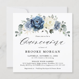 Dusty Blue Navy Champagne Ivory boho Quinceañera Invitation