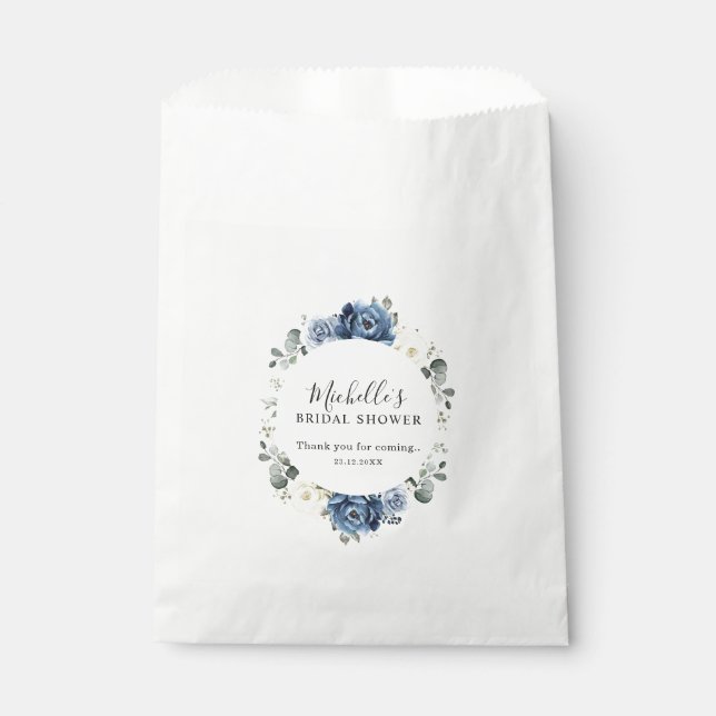 Dusty Blue Navy Champagne Ivory Bridal Shower Favo Favour Bag (Front)