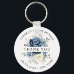Dusty Blue Navy Champagne Ivory Bridal Shower Gift Keychain<br><div class="desc">Dusty blue floral wedding bridesmaid gift featuring elegant bouquet of navy blue, royal blue , white , gold, champagne ivory, blush colour rose , ranunculus flower buds and sage green eucalyptus leaves and elegant watercolor bouquet. Please contact me for any help in customization or if you need any other product...</div>