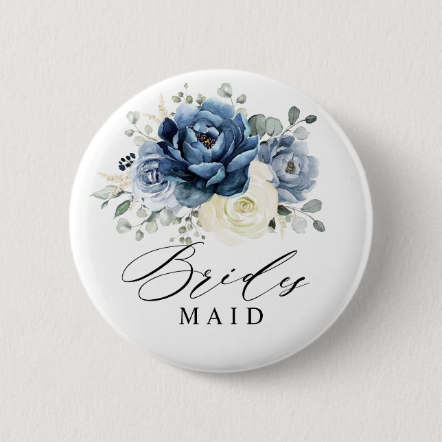 Dusty Blue Navy Champagne Ivory Bridesmaid 2 Inch Round Button (Front)