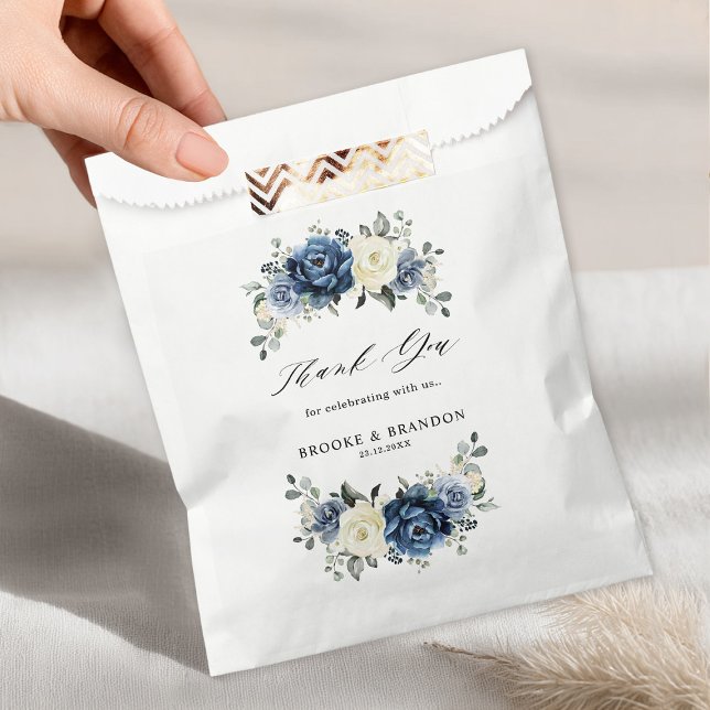 Dusty Blue Navy Champagne Ivory Floral Wedding Favour Bag (Dusty Blue Navy Champagne Ivory Floral Wedding Favor Bag)