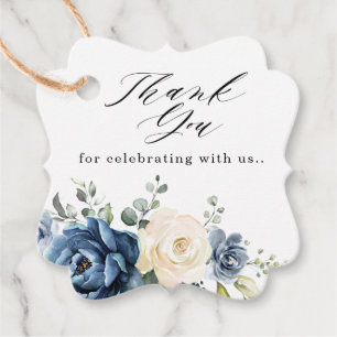 Dusty Blue Navy Champagne Ivory Floral Wedding Favour Tags