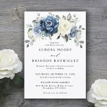 Dusty Blue Navy Champagne Ivory Floral Wedding Invitation<br><div class="desc">Dusty blue floral wedding Invitation featuring elegant bouquet of navy blue, royal blue , white , gold, champagne ivory, blush colour rose , ranunculus flower buds and sage green eucalyptus leaves and elegant watercolor bouquet. Please contact me for any help in customization or if you need any other product with...</div>