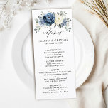 Dusty Blue Navy Champagne Ivory Floral Wedding Menu<br><div class="desc">Dusty blue floral wedding menu featuring elegant bouquet of navy blue, royal blue , white , gold, champagne ivory, blush colour rose , ranunculus flower buds and sage green eucalyptus leaves and elegant watercolor bouquet. Please contact me for any help in customization or if you need any other product with...</div>