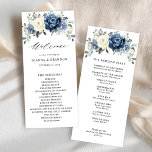 Dusty Blue Navy Champagne Ivory Floral Wedding Program<br><div class="desc">Dusty blue floral wedding program featuring elegant bouquet of navy blue, royal blue , white , gold, champagne ivory, blush colour rose , ranunculus flower buds and sage green eucalyptus leaves and elegant watercolor bouquet. Please contact me for any help in customization or if you need any other product with...</div>