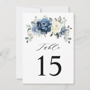 Dusty Blue Navy Champagne Ivory table number card