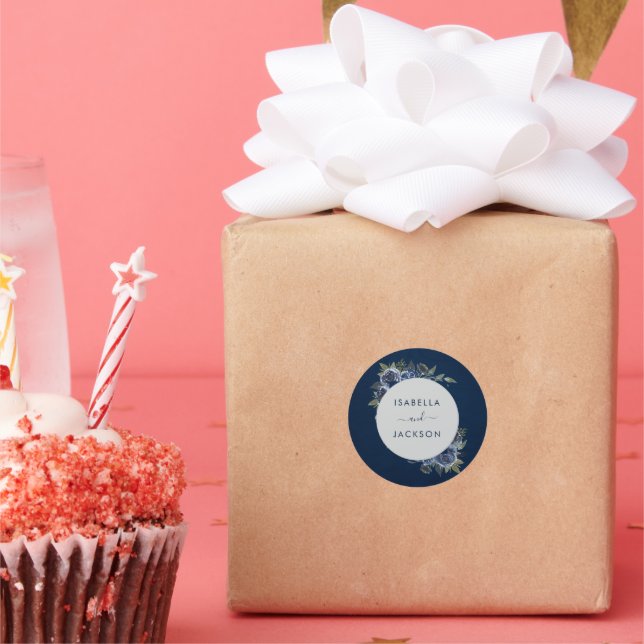 Dusty Blue Navy Champagne Ivory Wedding  Classic Round Sticker (Party)