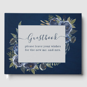Dusty Blue Navy Champagne Ivory Wedding  Guest Book