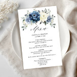 Dusty Blue Navy Champagne Ivory Wedding Menu<br><div class="desc">Dusty blue floral wedding menu featuring elegant bouquet of navy blue, royal blue , white , gold, champagne ivory, blush colour rose , ranunculus flower buds and sage green eucalyptus leaves and elegant watercolor bouquet. Please contact me for any help in customization or if you need any other product with...</div>