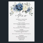 Dusty Blue Navy Champagne Ivory Wedding Menu<br><div class="desc">Dusty blue floral wedding menu featuring elegant bouquet of navy blue, royal blue , white , gold, champagne ivory, blush colour rose , ranunculus flower buds and sage green eucalyptus leaves and elegant watercolor bouquet. Please contact me for any help in customization or if you need any other product with...</div>