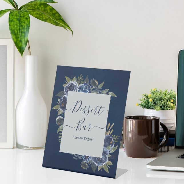 Dusty Blue Navy Champagne Ivory Wedding  Pedestal Sign (Creator Uploaded)