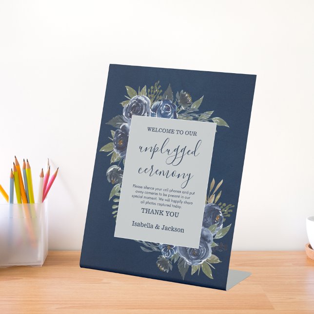 Dusty Blue Navy Champagne Ivory Wedding  Pedestal Sign (Dusty Blue Navy Champagne Ivory Wedding Supplies)