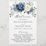 Dusty Blue Navy Champagne Ivory Wedding Program<br><div class="desc">Dusty blue floral wedding program card featuring elegant bouquet of navy blue, royal blue , white , gold, champagne ivory, blush colour rose , ranunculus flower buds and sage green eucalyptus leaves and elegant watercolor bouquet. Please contact me for any help in customization or if you need any other product...</div>