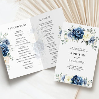 Dusty Blue Navy Champagne Ivory Wedding Program