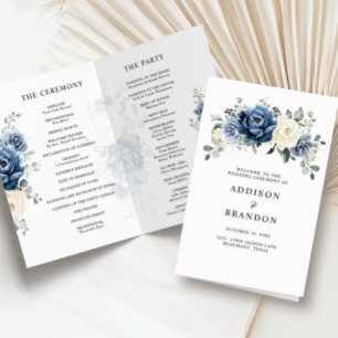 Dusty Blue Navy Champagne Ivory Wedding Program