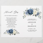 Dusty Blue Navy Champagne Ivory Wedding Program<br><div class="desc">Dusty blue floral folded wedding program featuring elegant bouquet of navy blue, royal blue , white , gold, champagne ivory, blush colour rose , ranunculus flower buds and sage green eucalyptus leaves and elegant watercolor bouquet. Please contact me for any help in customization or if you need any other product...</div>