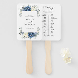 Dusty Blue Navy Champagne Ivory wedding Timeline Hand Fan