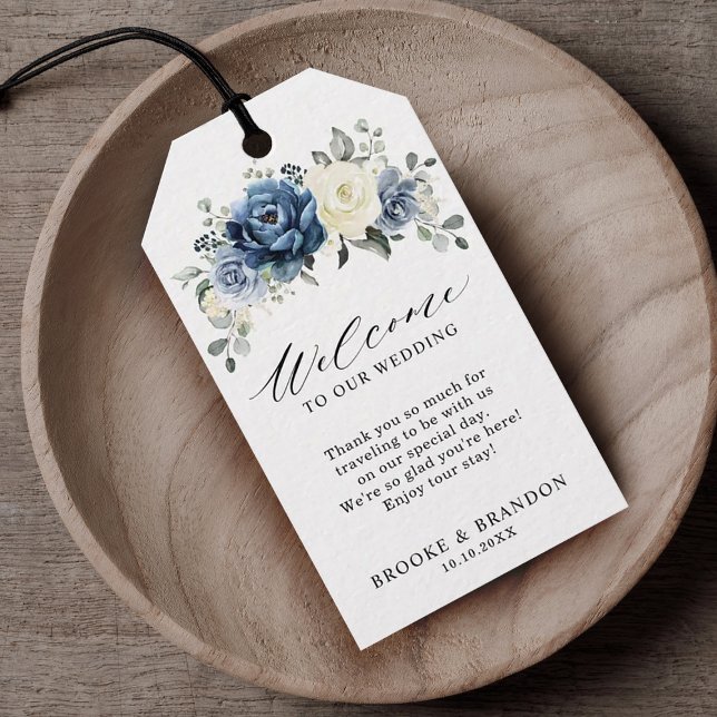 Dusty Blue Navy Champagne Wedding Welcome Gift Tag (Creator Uploaded)