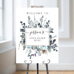 Dusty Blue Navy Floral Any Event Welcome Sign<br><div class="desc">Elegant welcome sign with ability to add any event, and exquisite floral bouquet encasing your information. 8" x 10" is simply an example, you may choose from bigger and smaller sizes. Foliage and flowers in dusty blue, navy, white, grey, sage and caramel tones. Your name in graceful modern calligraphy. Easy...</div>