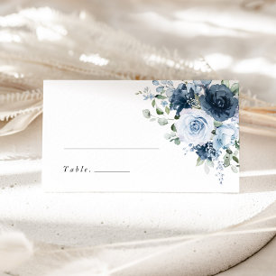 Dusty Blue Navy Floral Watercolor Wedding Name Place Card