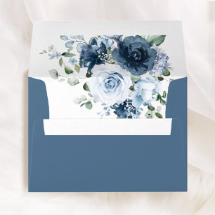 Dusty Blue Navy Floral Wedding Printed Envelope