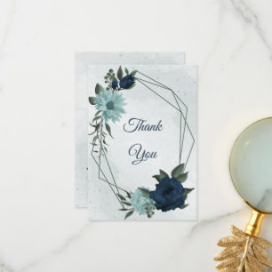 Dusty blue &navy flowers botanical thank you card