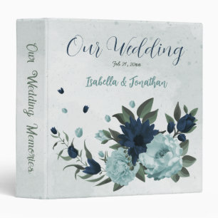 Dusty blue navy flowers botanical wedding album binder