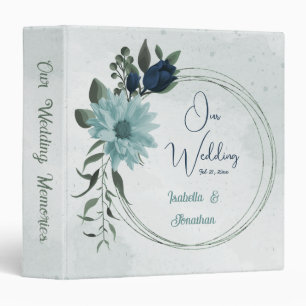 Dusty blue navy flowers botanical wedding album binder