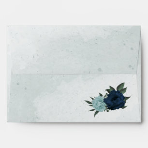 Dusty blue navy flowers botanical wedding envelope