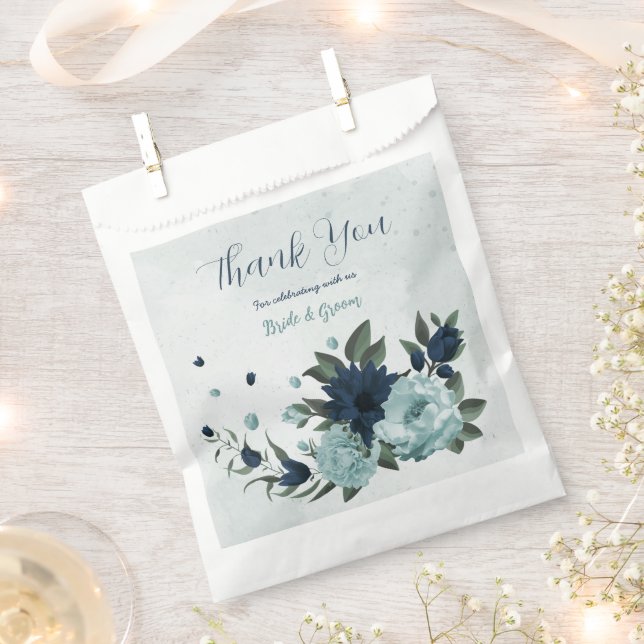Dusty blue navy flowers botanical wedding favour bag (Clipped)