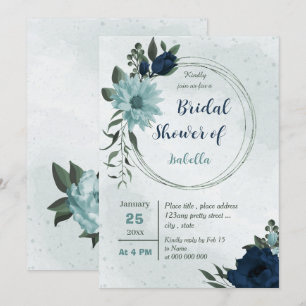 Dusty blue &navy flowers geometric bridal shower invitation
