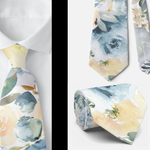 Dusty Blue Navy Flowers Rose Floral Cravate