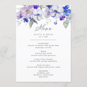Dusty Blue Navy Lavender Lilac Floral Menu Mariage