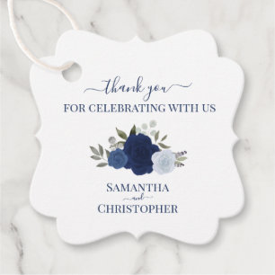 Dusty Blue & Navy Roses Elegant Wedding Thank You Favour Tags