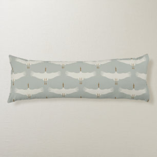 Dusty Blue Neutral Birds Cranes Art Deco Pattern  Body Pillow