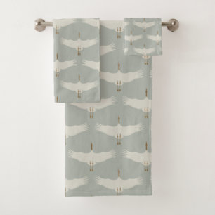 Dusty Blue Neutral Birds Grues Art Déco Motif