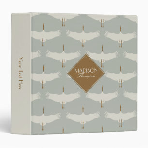 Dusty Blue Neutral Birds Swans Art Deco Monogram Binder