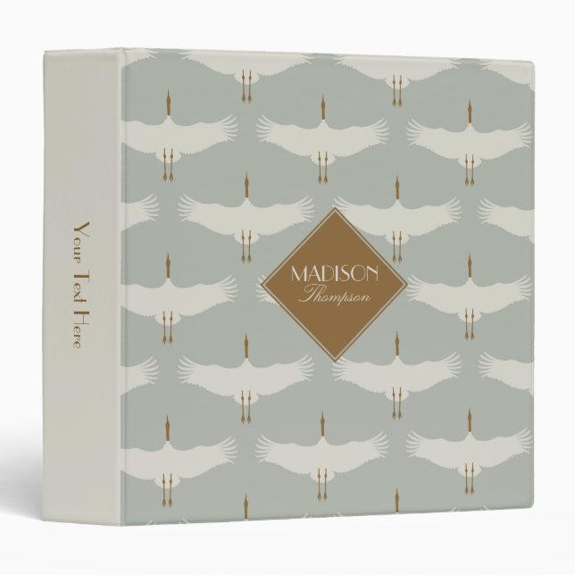 Dusty Blue Neutral Birds Swans Art Deco Monogram Binder (Front/Spine)