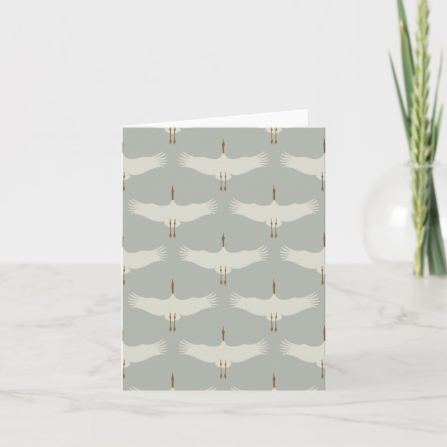 Dusty Blue Neutral Birds Swans Art Deco Monogram Card (Front)