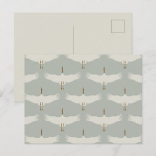 Dusty Blue Neutral Birds Swans Art Deco Monogram Holiday Postcard