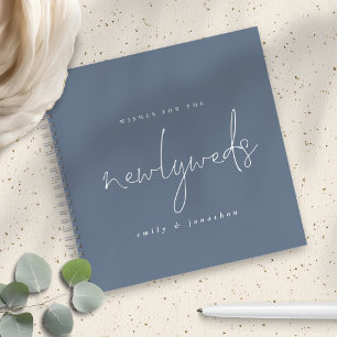 Dusty Blue Newlyweds Script Wedding Guest Book