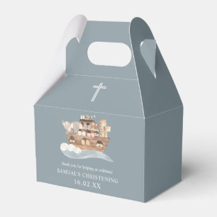 Dusty Blue Noah's Ark Christening Gable Favor Box