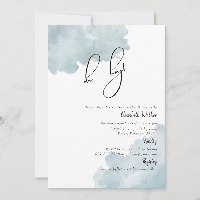 Dusty Blue Oh Boy Baby Shower  Invitation (Front)