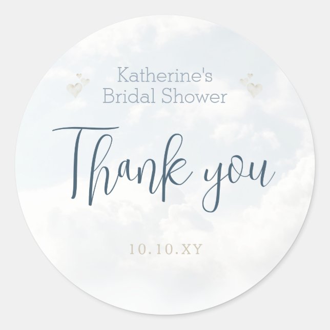 Dusty Blue On Cloud Nine Elegant Bridal Shower Classic Round Sticker (Front)